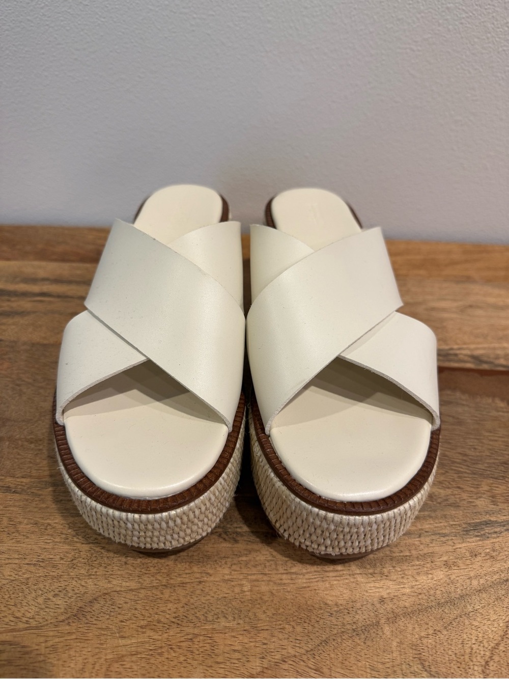 Womens Cream Cross-Band Platform Slide Sandals
